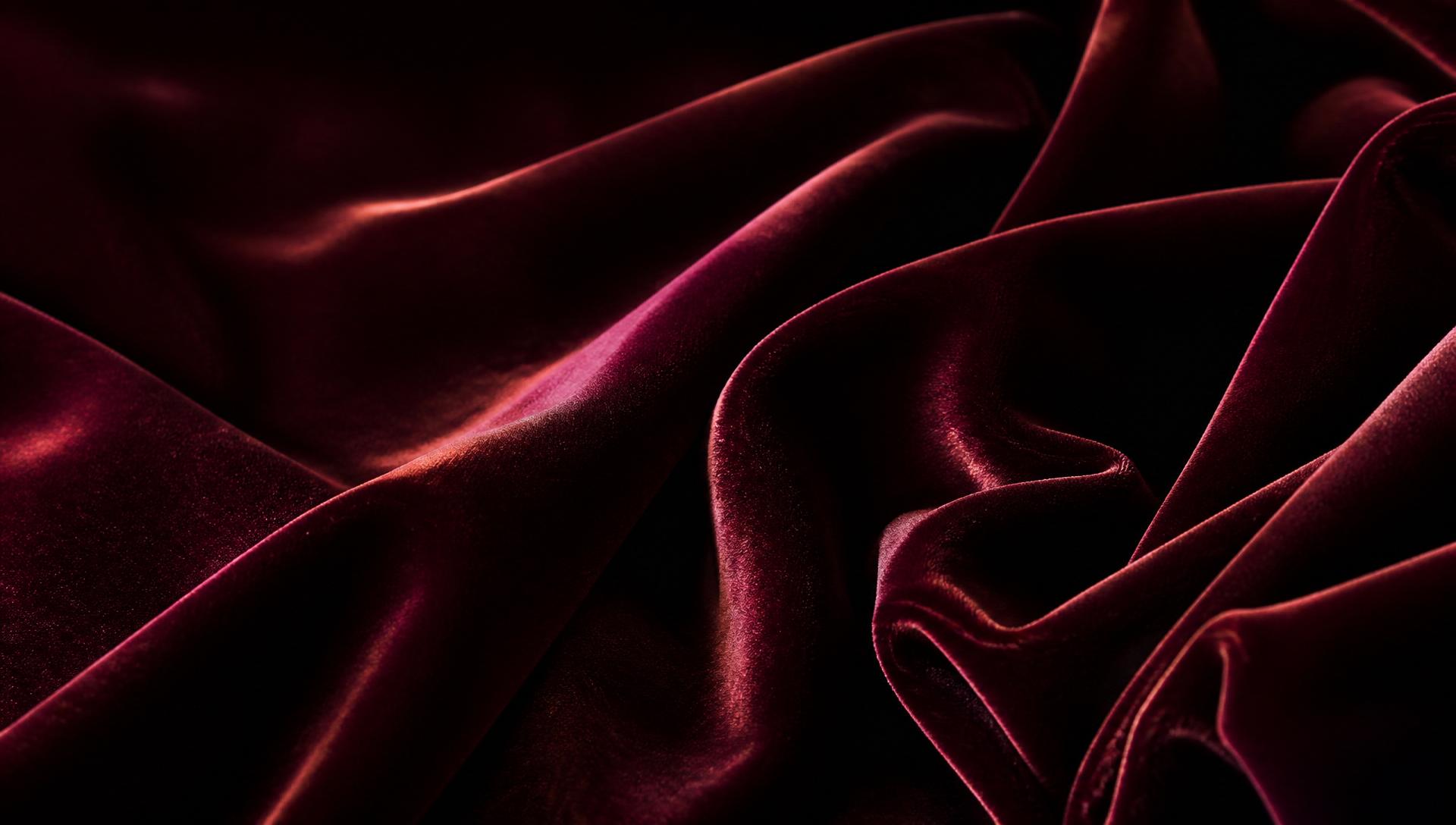 Deep oxblood velvet drapery forming soft folds